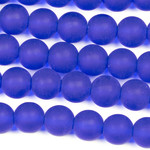Sea Glass Style 10mm Matte Cobalt Blue Round Bead 8 inch Strand