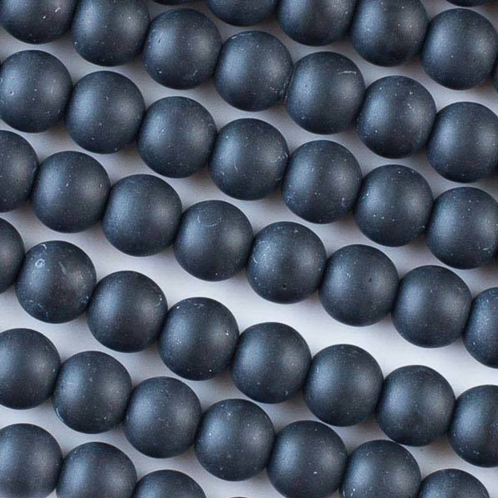 Sea Glass Style  8mm Matte Black Round Bead 8 inch Strand