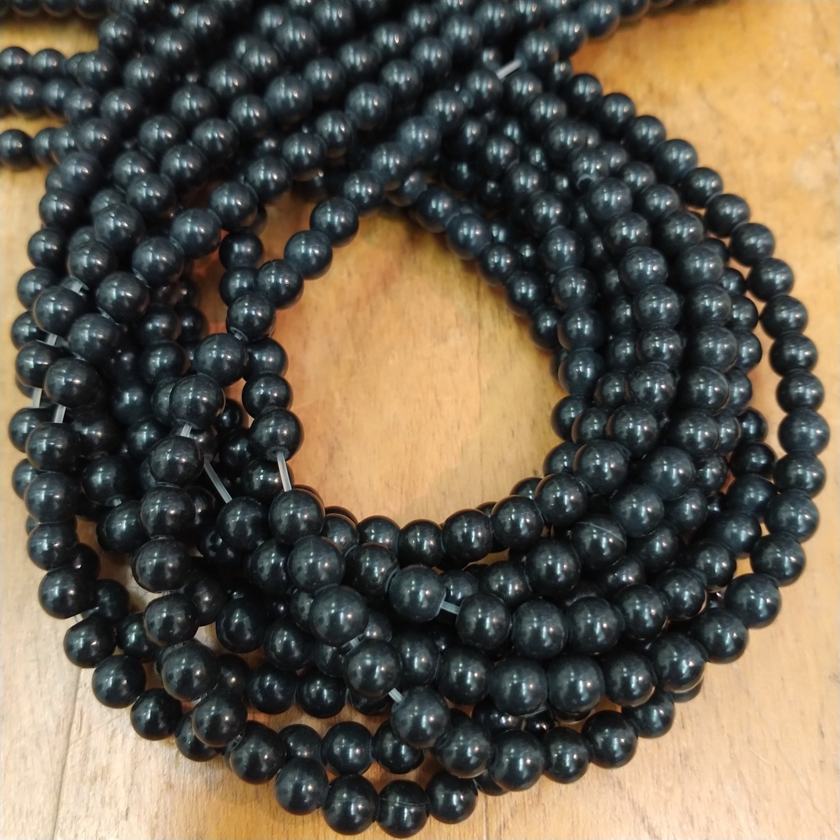 Black Stone 6mm Round Bead Strand