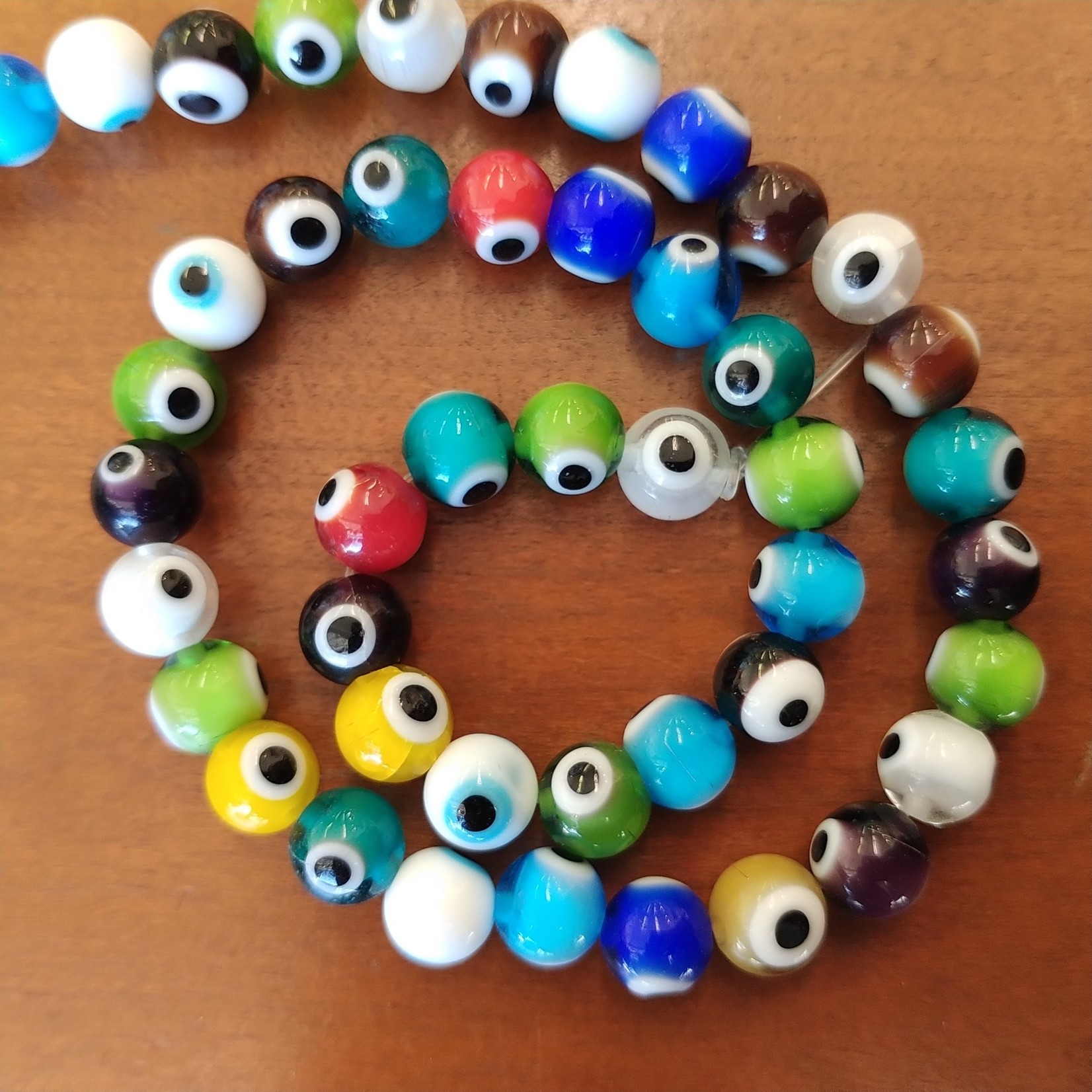 Evil Eye Glass  8mm Multicolor Bead Round Strand