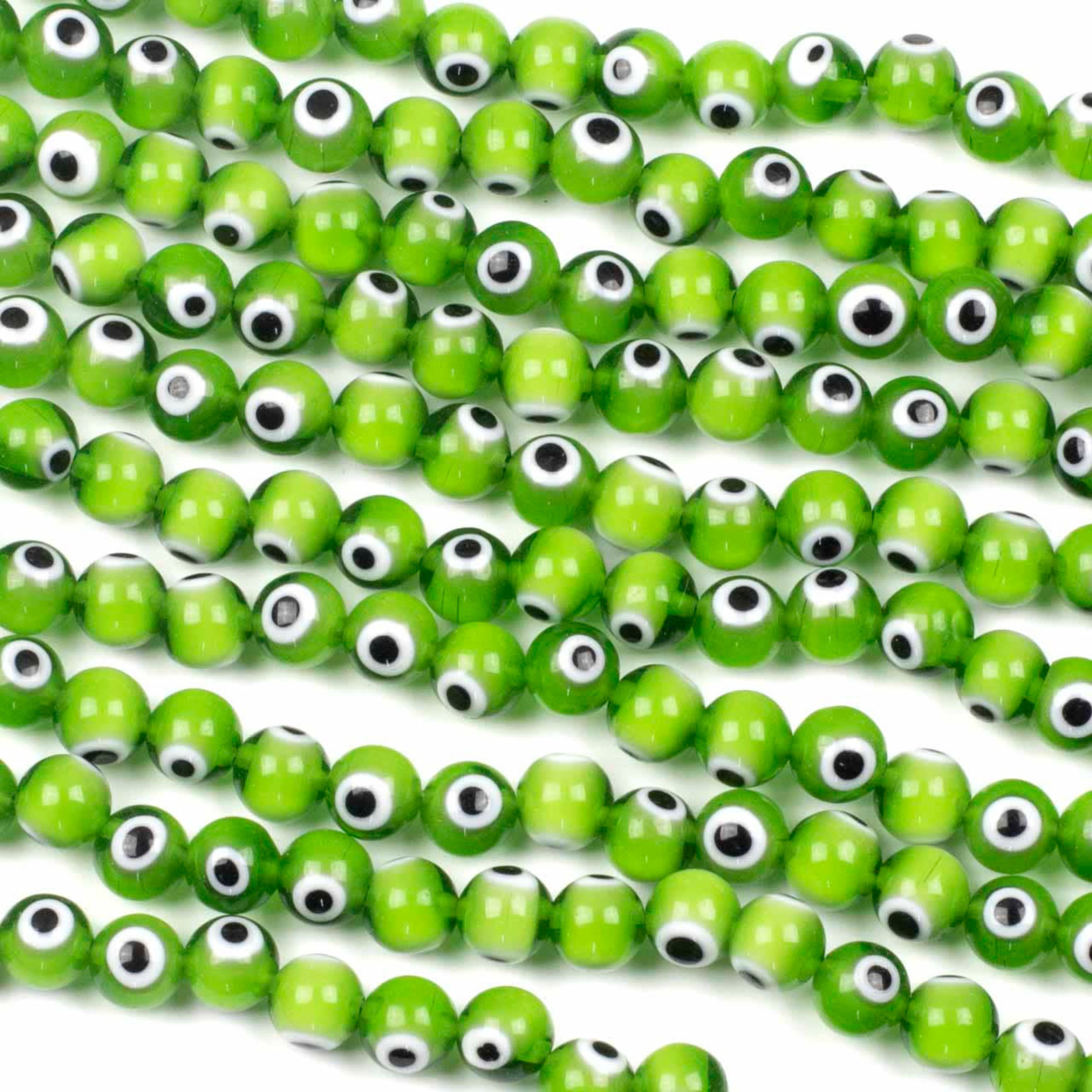 Evil Eye Glass  8mm Green Bead