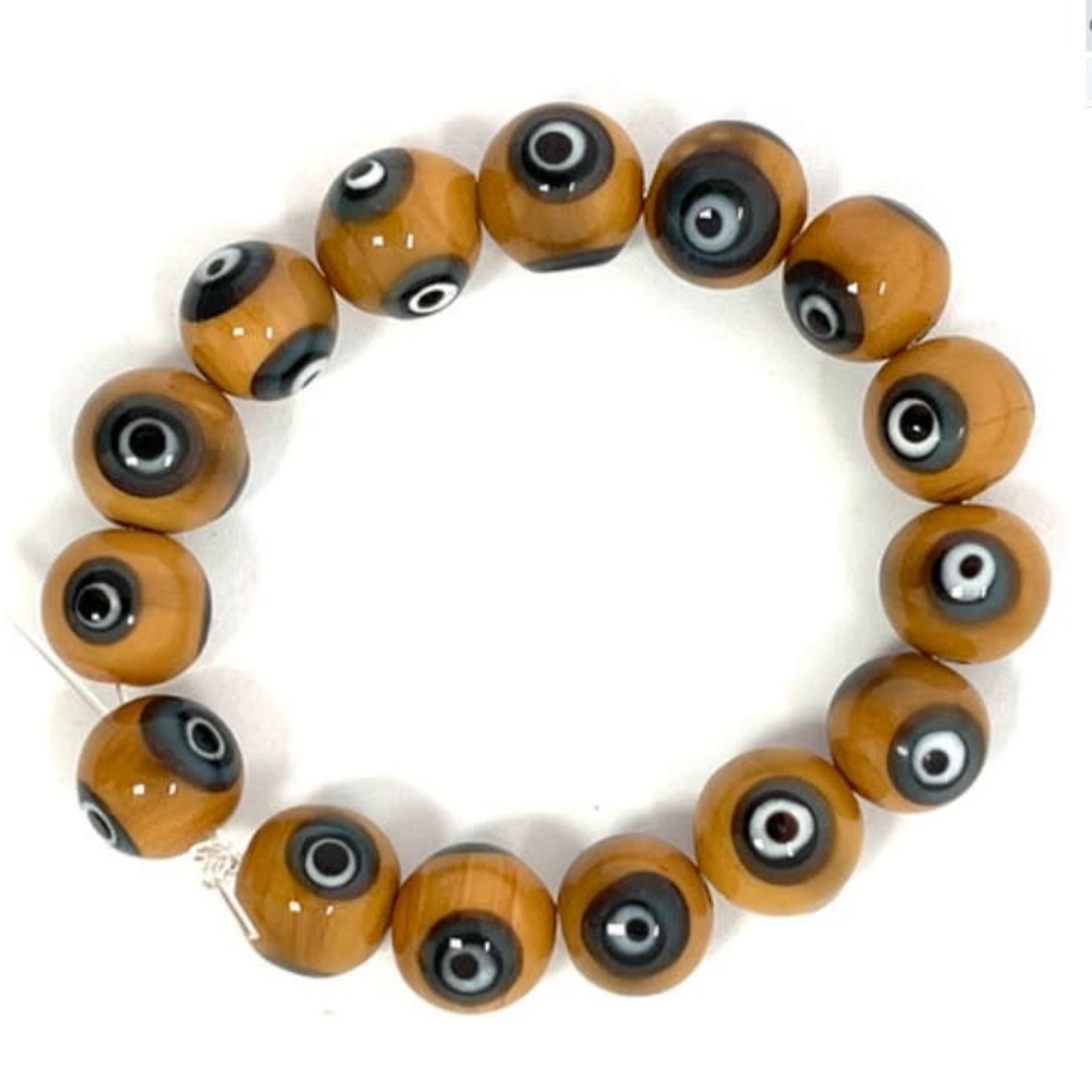 Evil Eye Glass 10mm Tan Lampwork Glass Round Bead