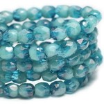Czech Glass Fire Polish 3mm Pacific Blue with Luster Finish Bead Strand