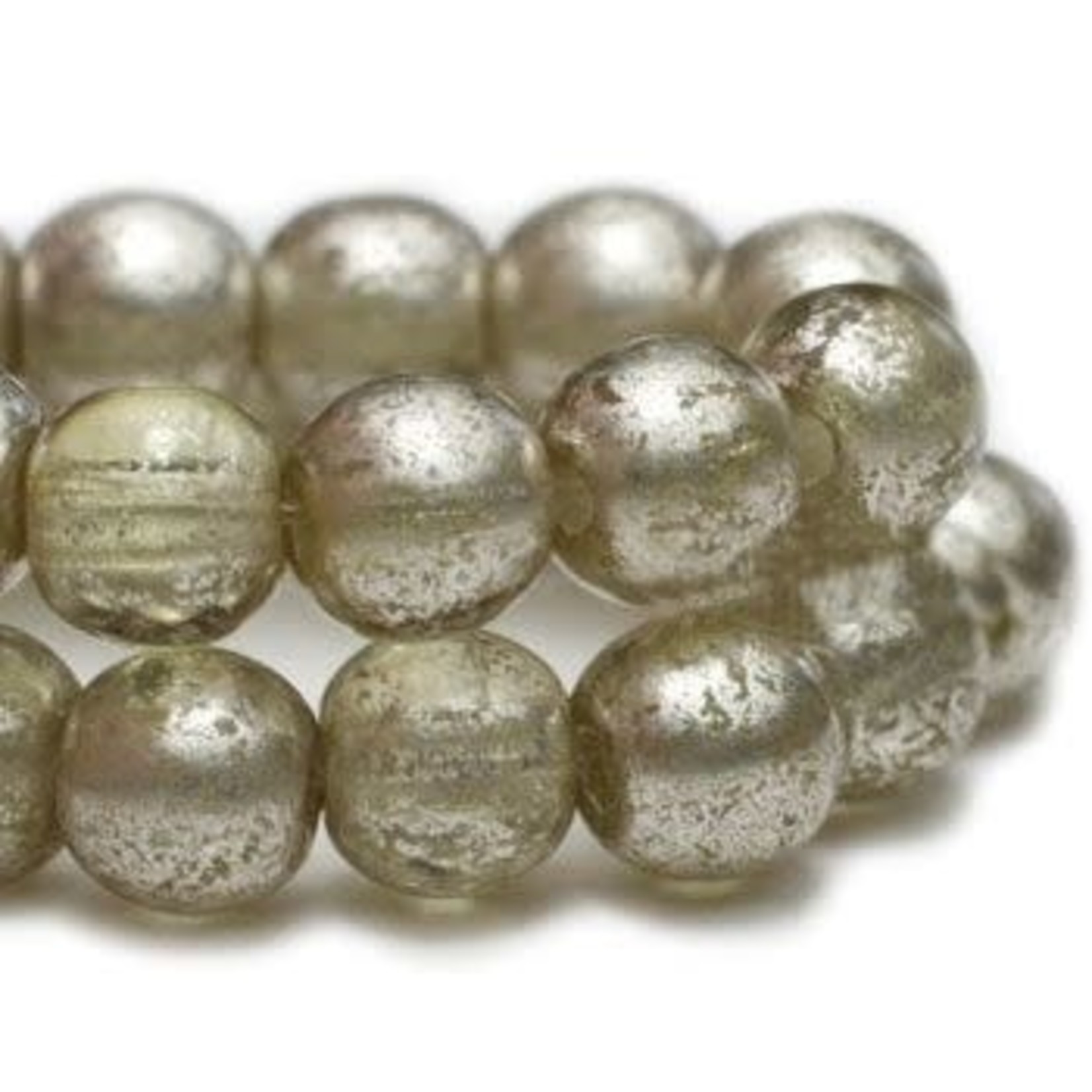 Czech Glass Druk Round 4mm Pale Olive with Silver Wash Bead Strand