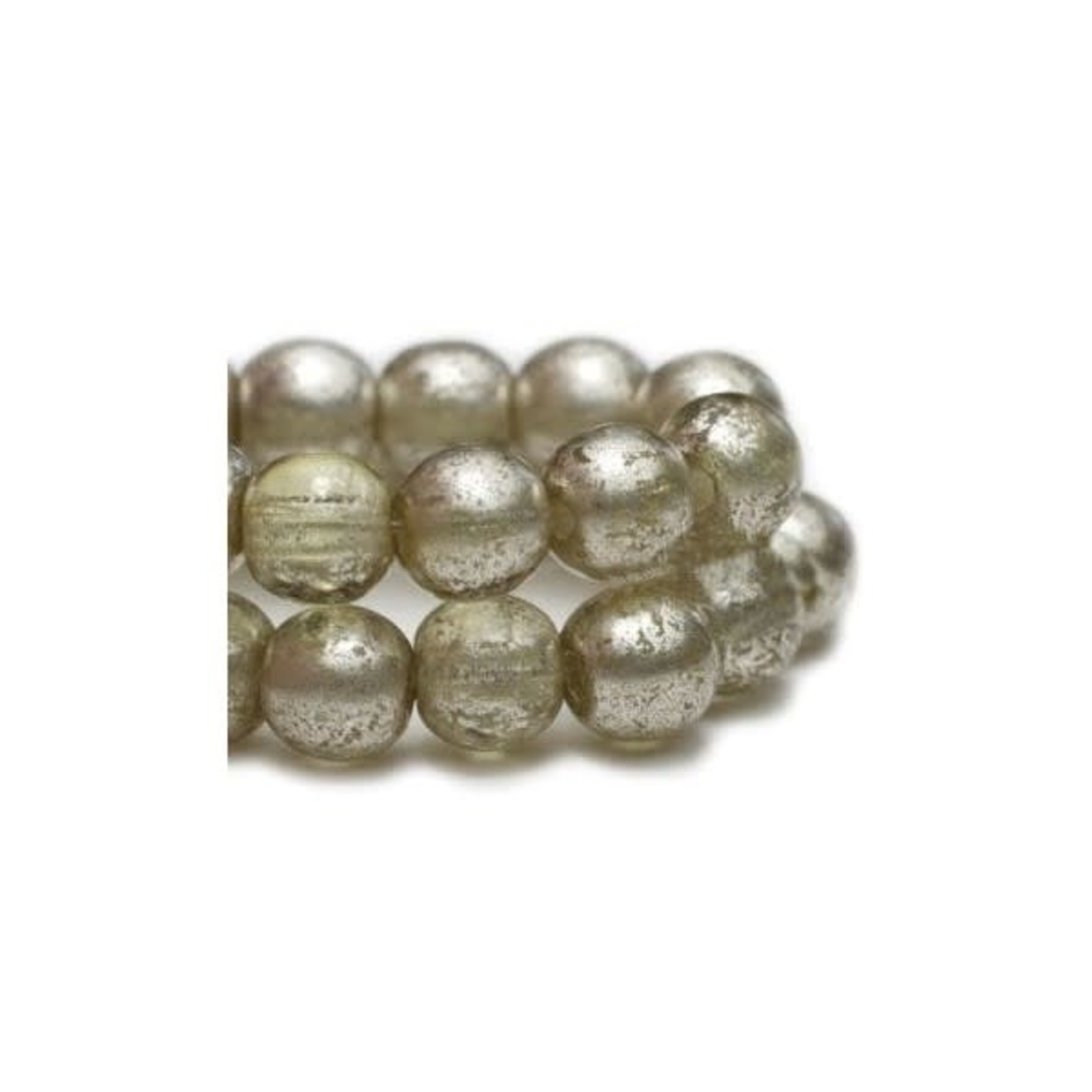 Czech Glass Druk Round 4mm Pale Olive with Silver Wash Bead Strand