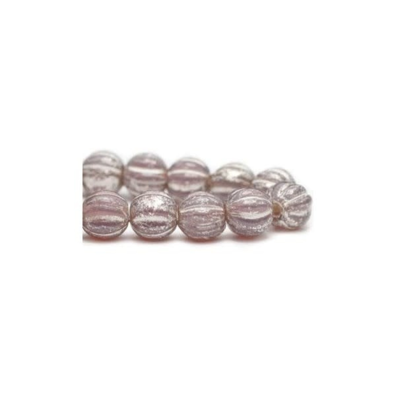 Czech Glass Melon Round 4mm Violet Silver Bead Strand