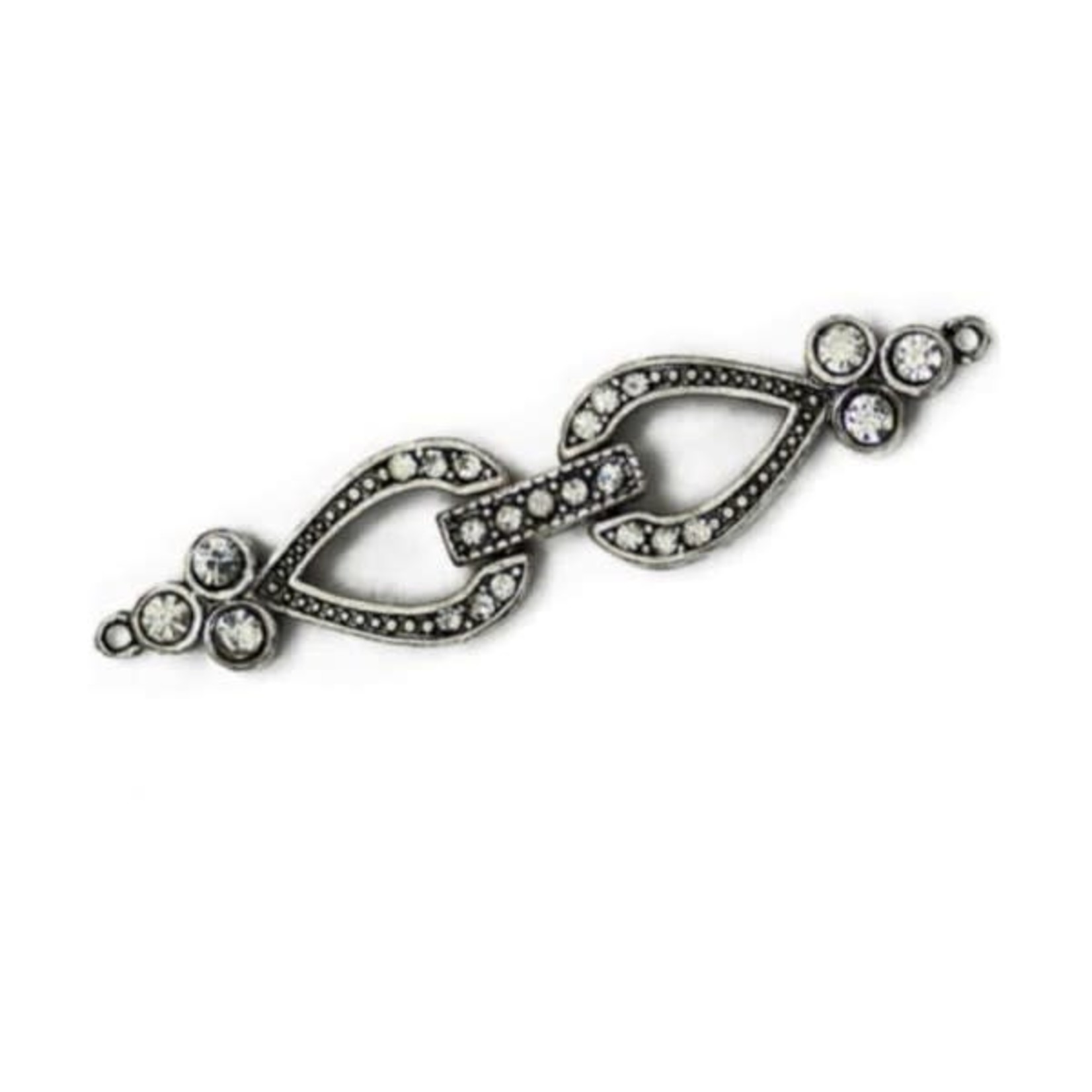 Pave Crystal Buckle Clasp Set - Nickel-Free Antique Silver Plated