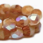 Czech Glass Fire Polish 6mm Beige/Pumpkin AB Bead Strand