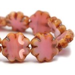 Czech Cactus Flower 9mm Pink Salmon Picasso Bead Strand