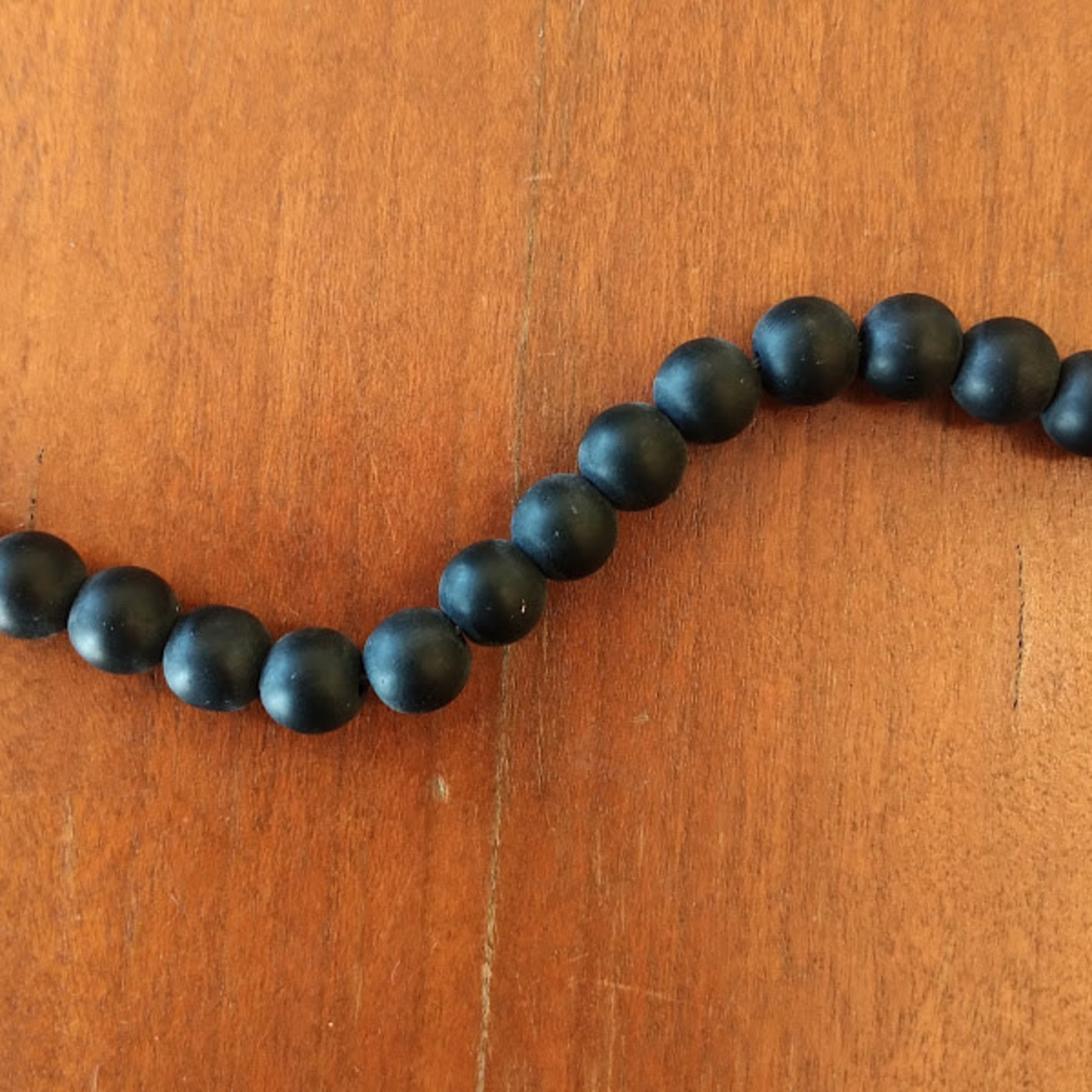 Sea Glass Style  8mm Matte Black Round Bead 8 inch Strand