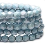 Czech Glass Fire Polish 6mm Light Denim Blue Bead Strand