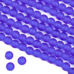 Sea Glass Style 8mm Matte Cobalt Blue Round Large Hole Bead 8 inch Strand
