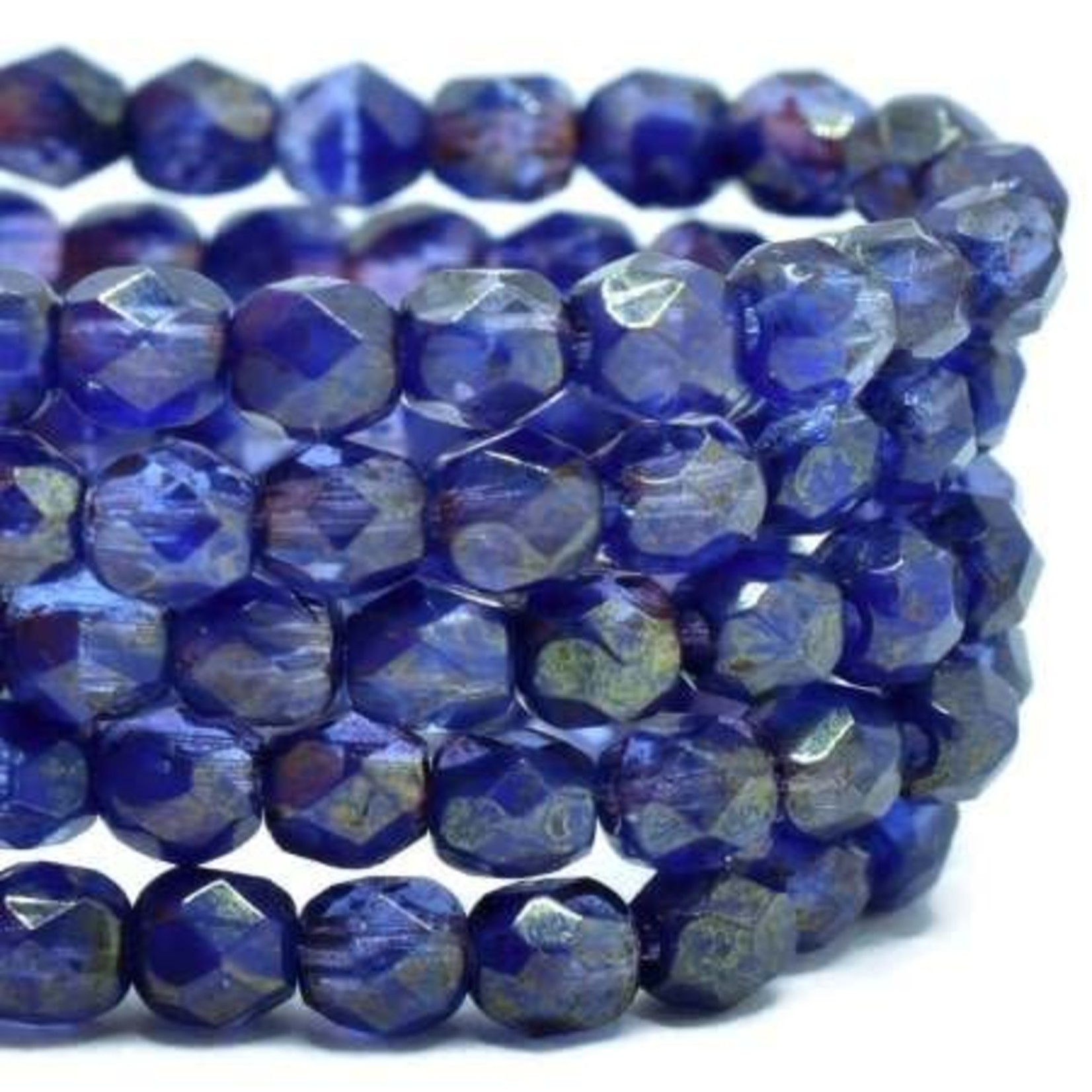 Czech Glass Fire Polish 4mm Indigo Luster Bead Strand