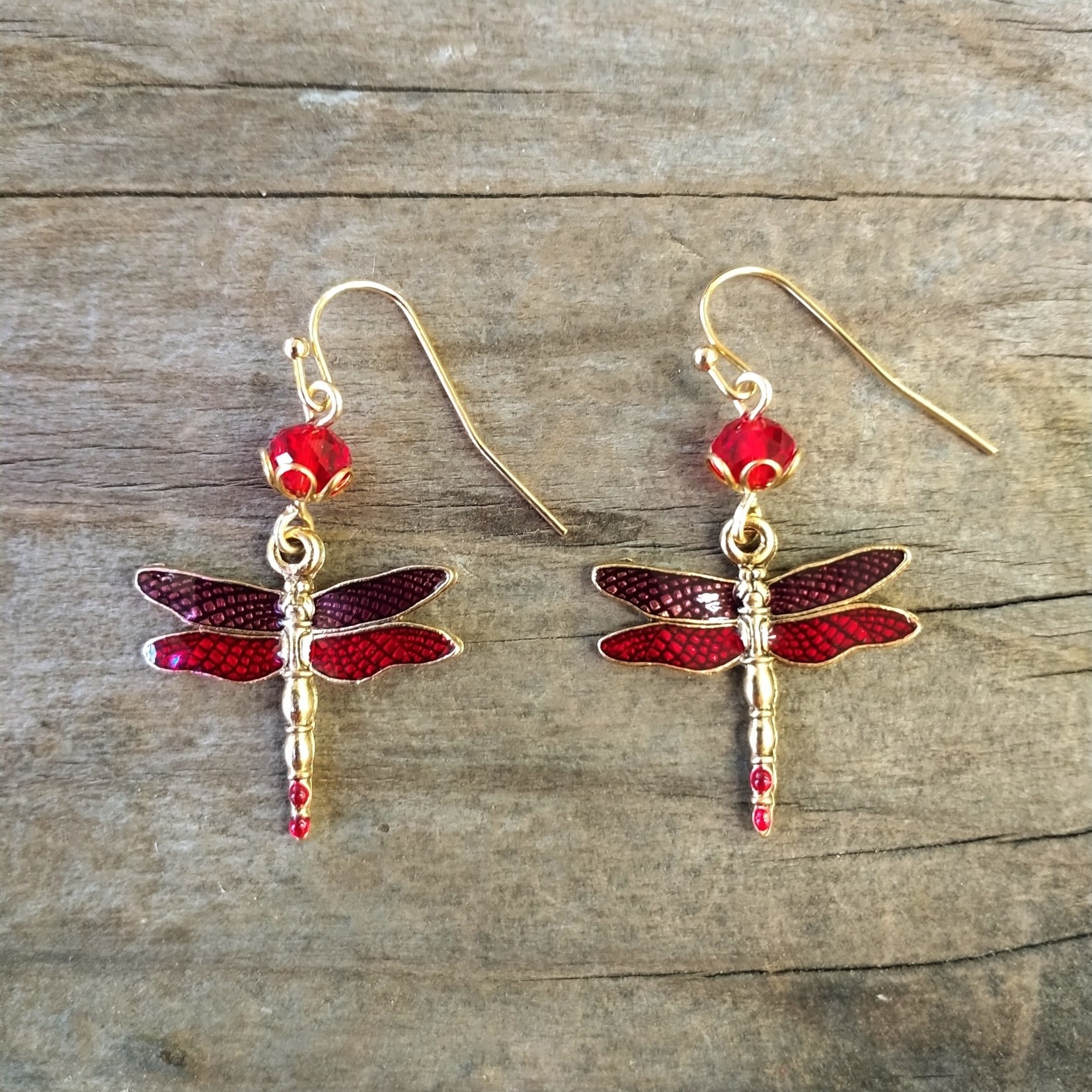 Vibrant Red Dragonfly Earrings - Ready to Wear