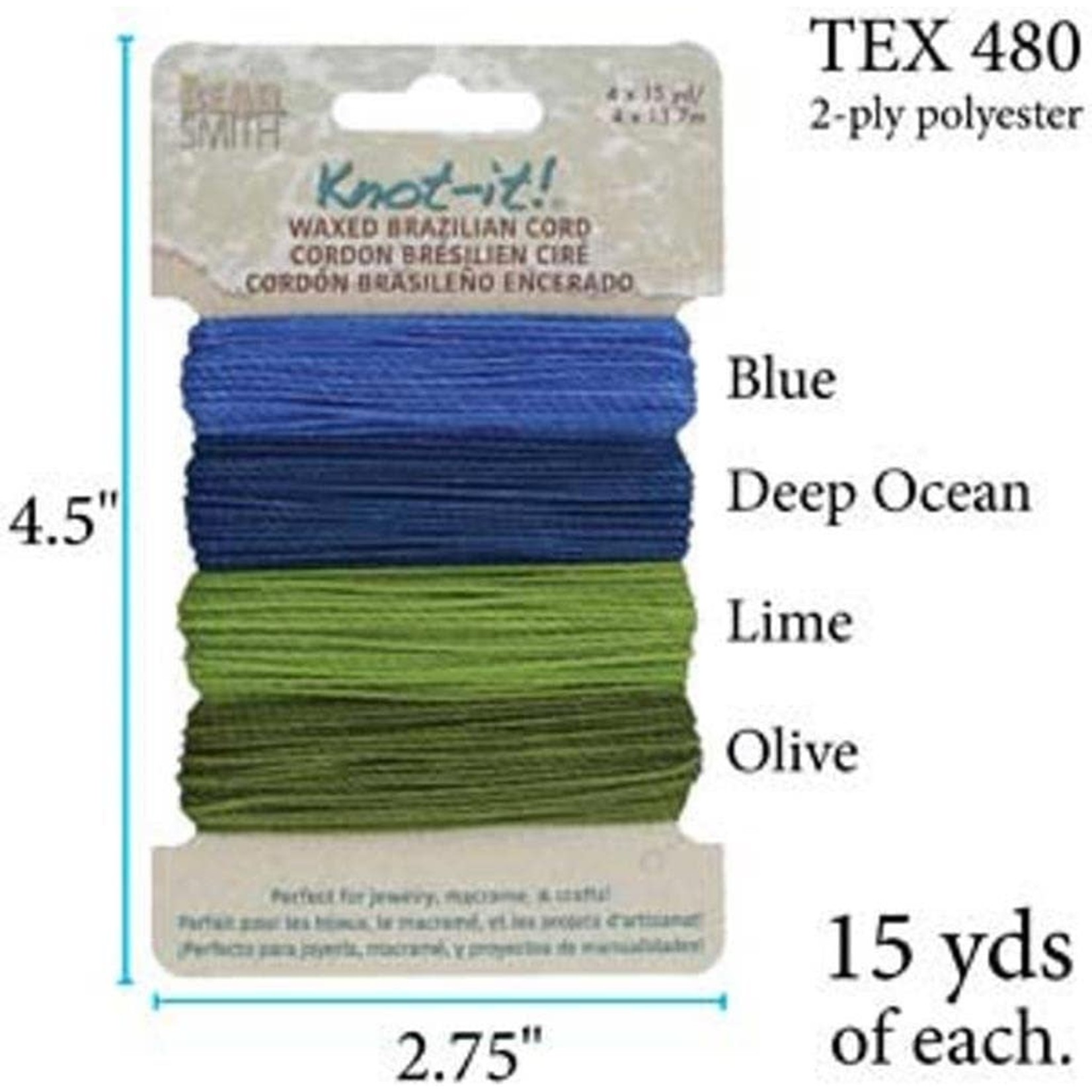 Knot-it! Waxed Brazilian Poly Cord - Hang Loose 15 Yards/Color