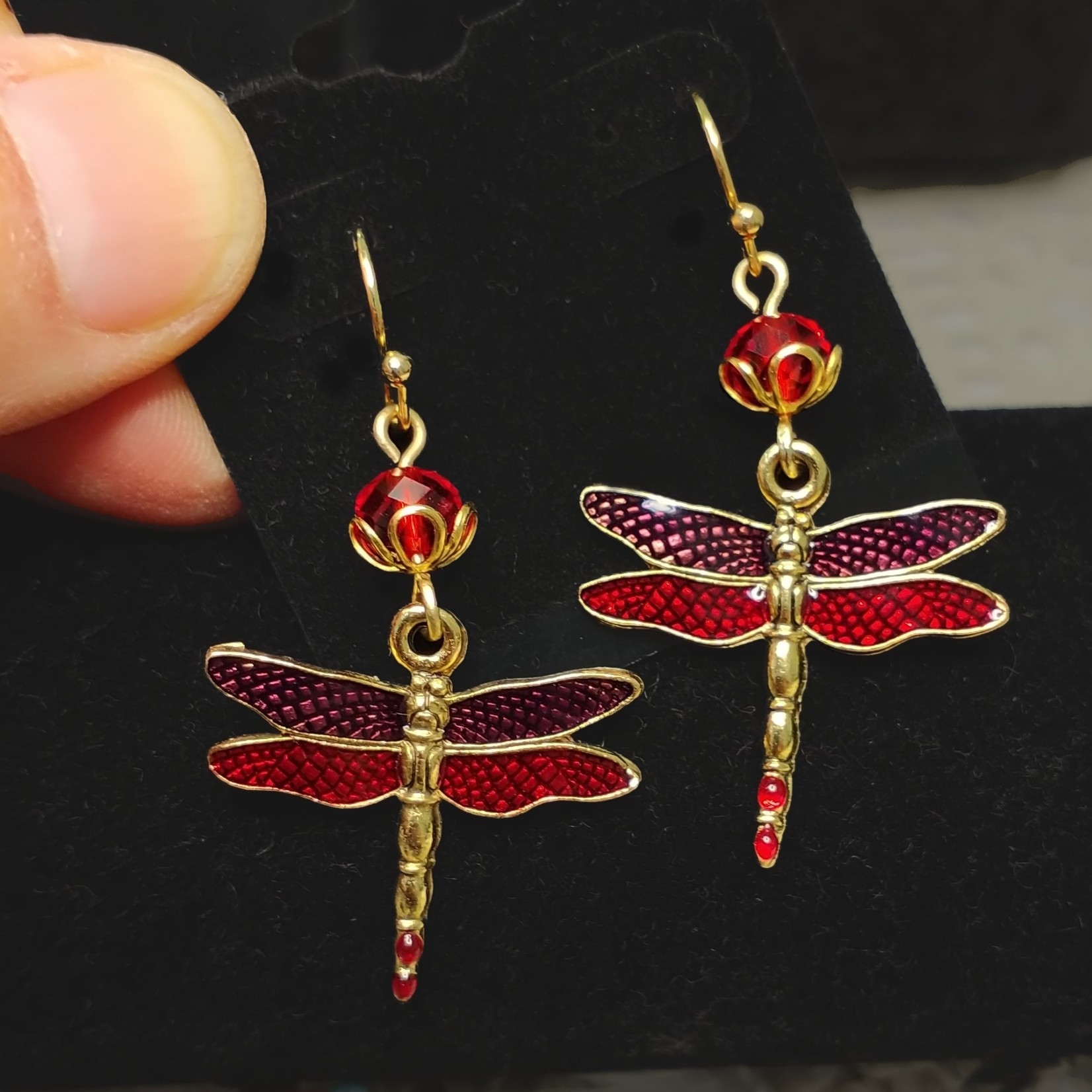 Vibrant Red Dragonfly Earrings - Ready to Wear