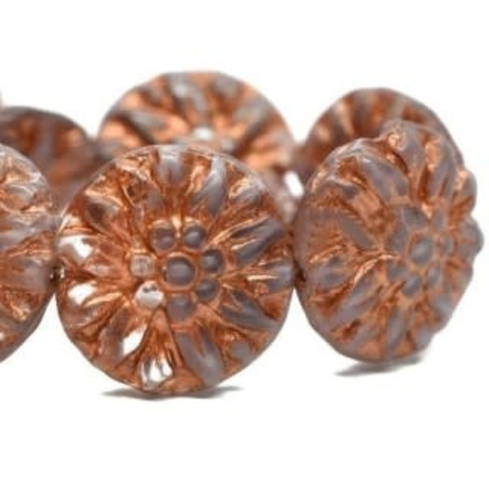 Czech Dahlia Flower 14mm Thistle with Copper Wash Bead - Single