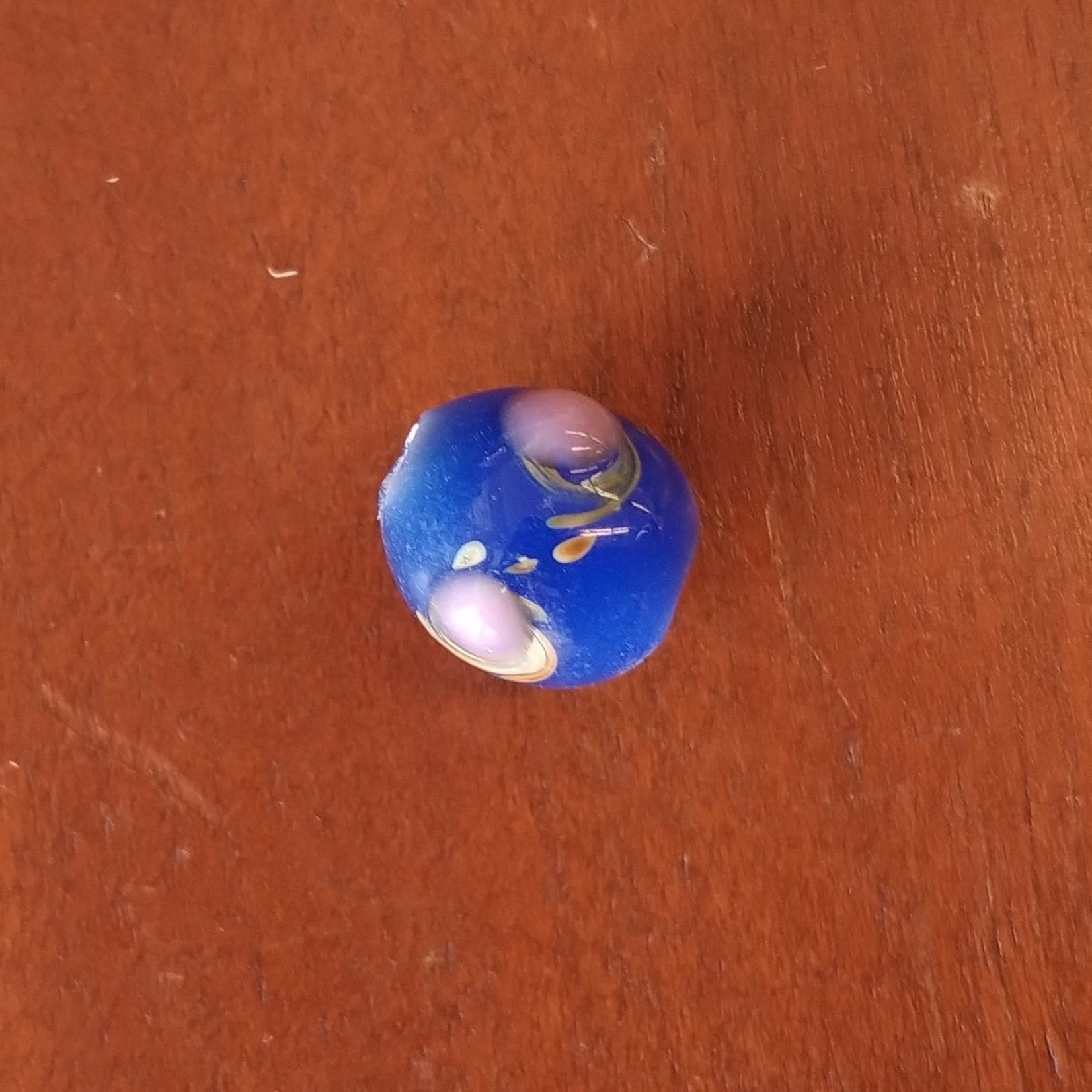 Cobalt with Lavender Floral Round Lampwork Glass  Bead