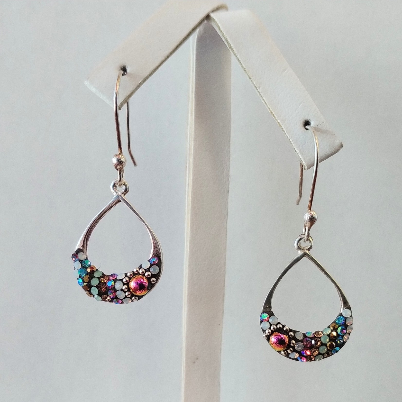 Mosaico Crystal Dichroic Pink Rainbow Open Teardrop Earrings