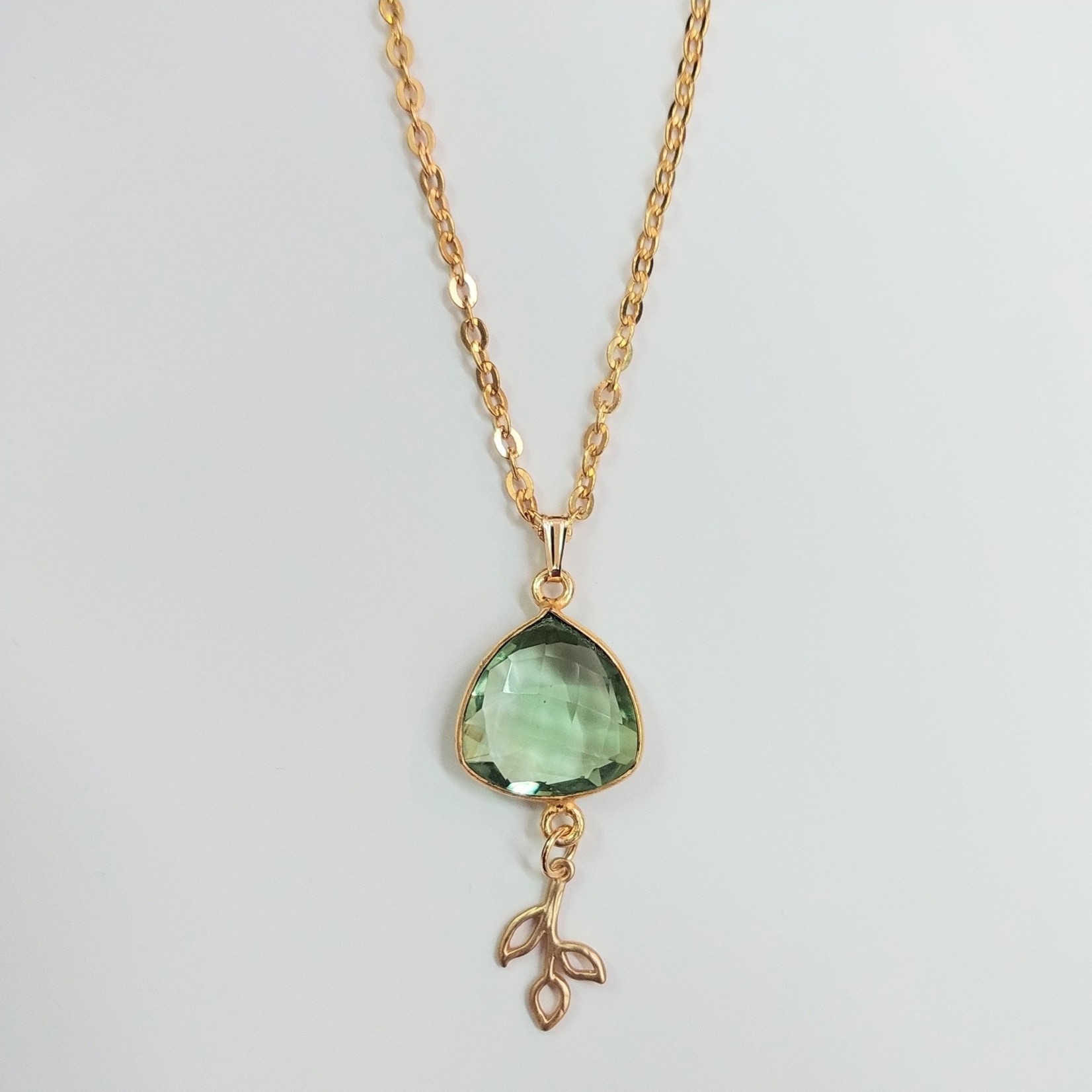 Green Amethyst with Leaf 16.5" Brass Chain Necklace - Ready to Wear