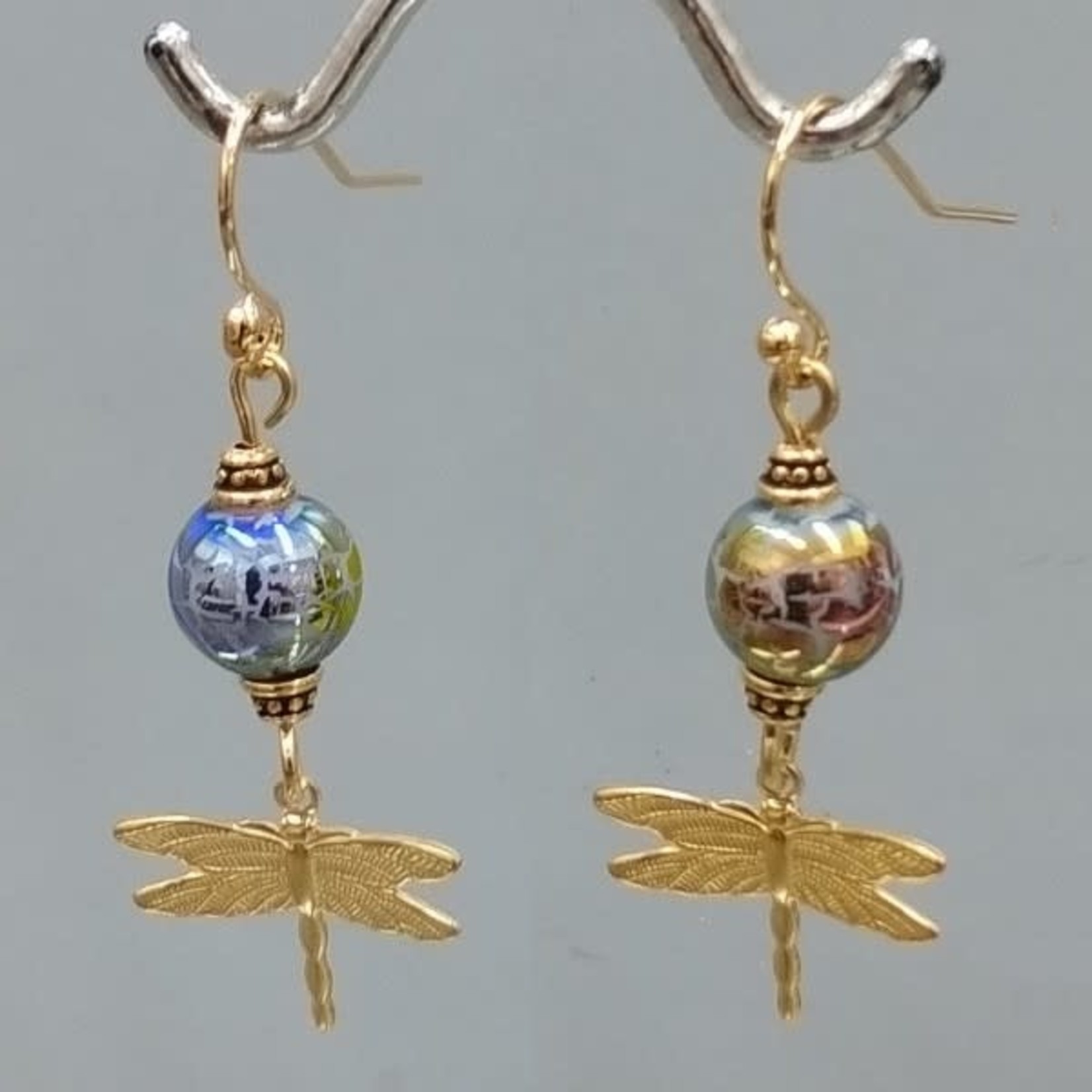 Bead Inspirations Cracked Rainbow Dragonfly Earrings - Ready to Wear