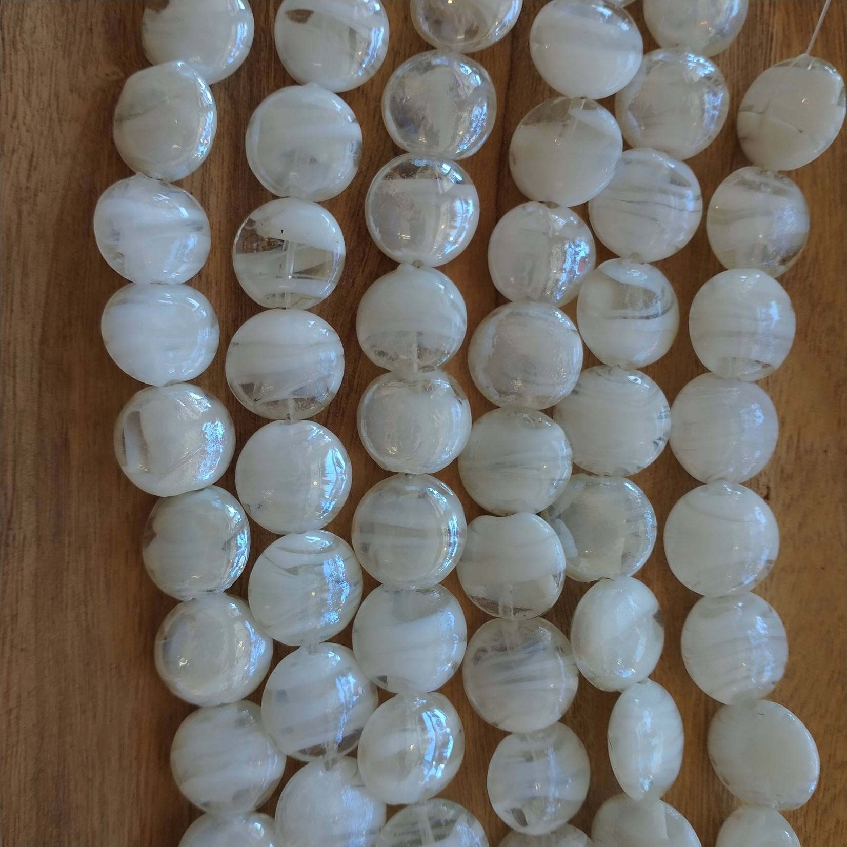 Ice White Lentil 20mm Lampwork Glass Bead - Single