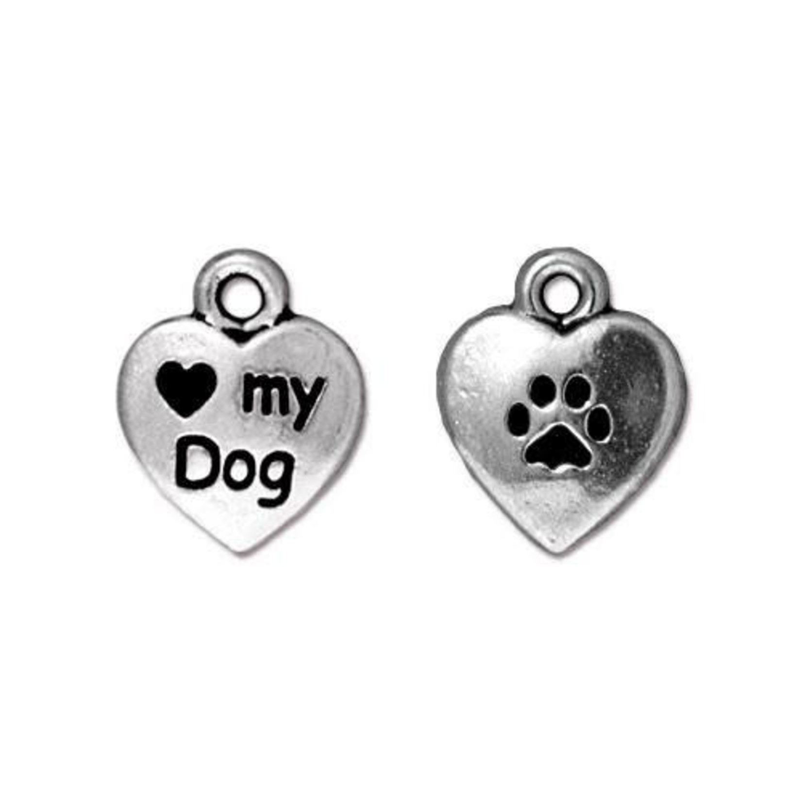 Love My Dog Antiqued Silver Plated Charm