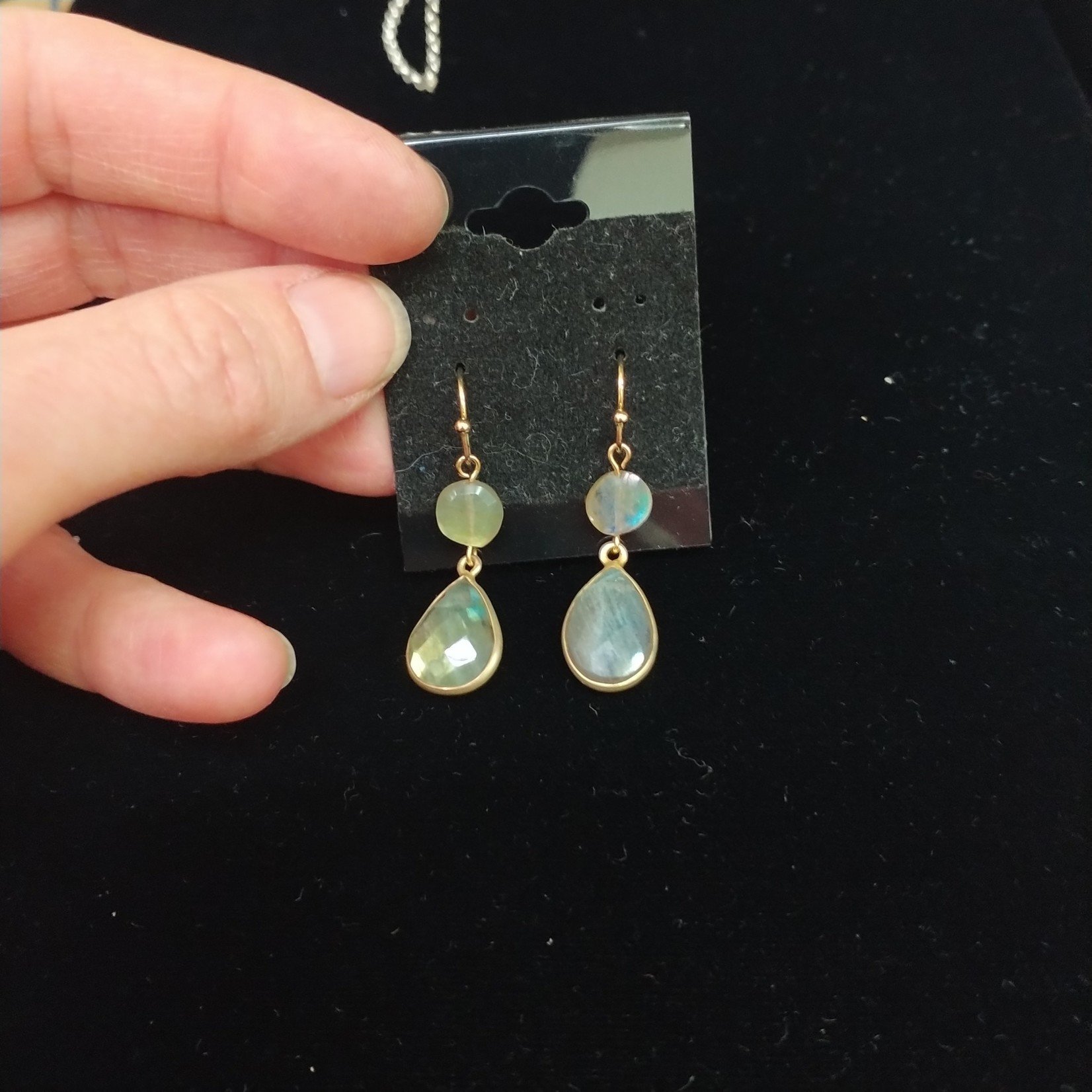 Labradorite Coin Drop Earrings - Ready to Wear
