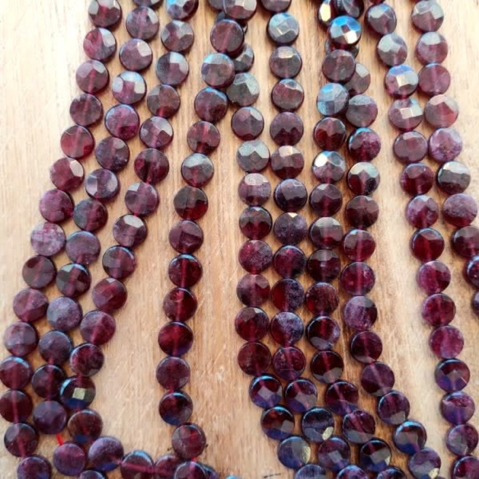 Garnet Faceted 6.5mm Coin Bead