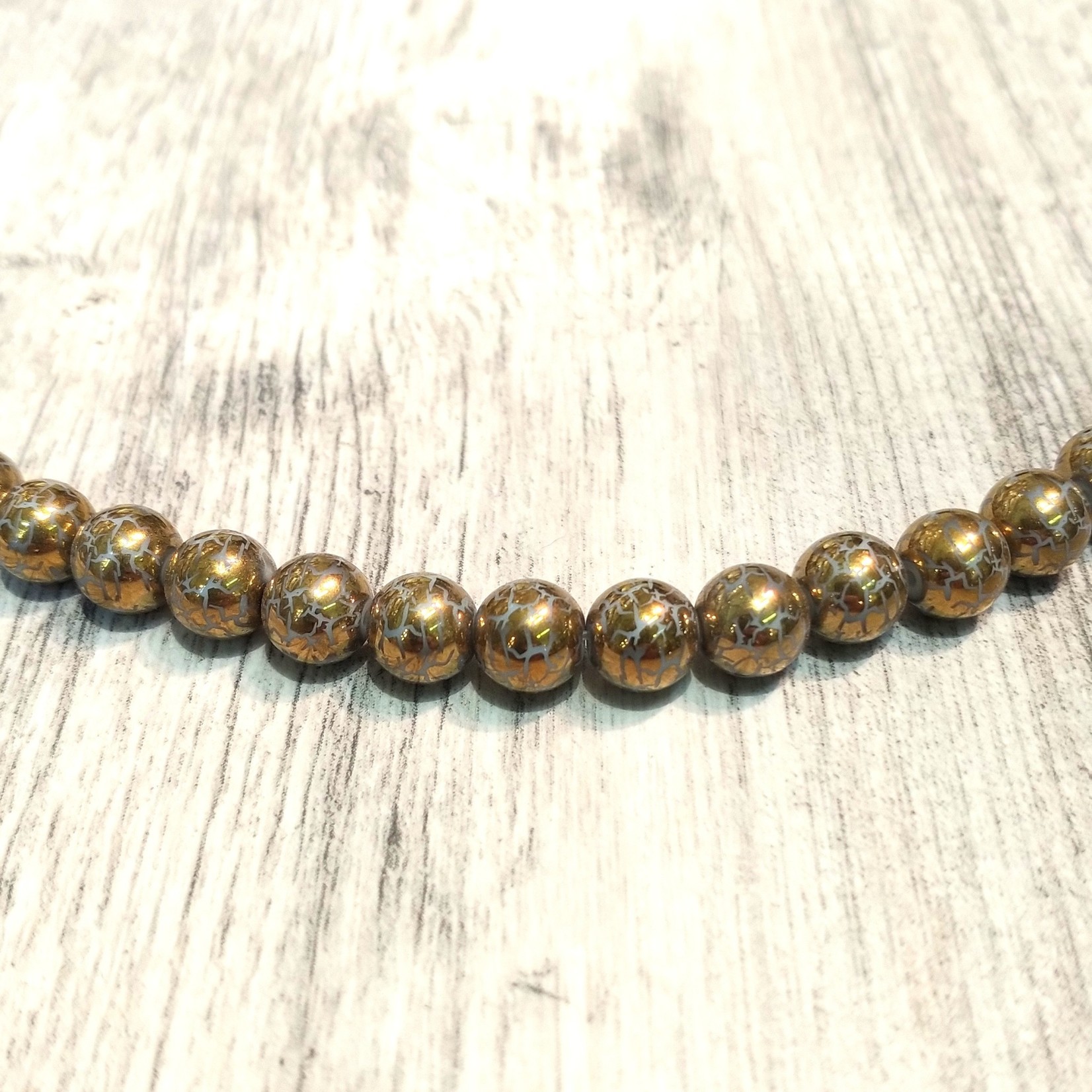 Reflection Glass 8mm Round Cracked Gold Bead Strand