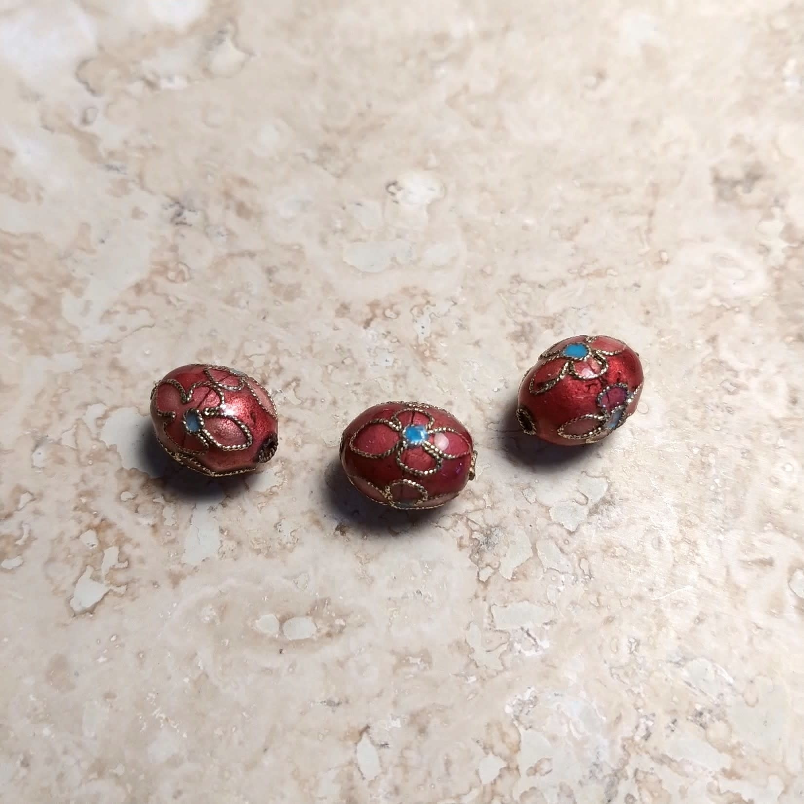 Cloisonne Oval  8x11mm Rust with Flower Bead - Single