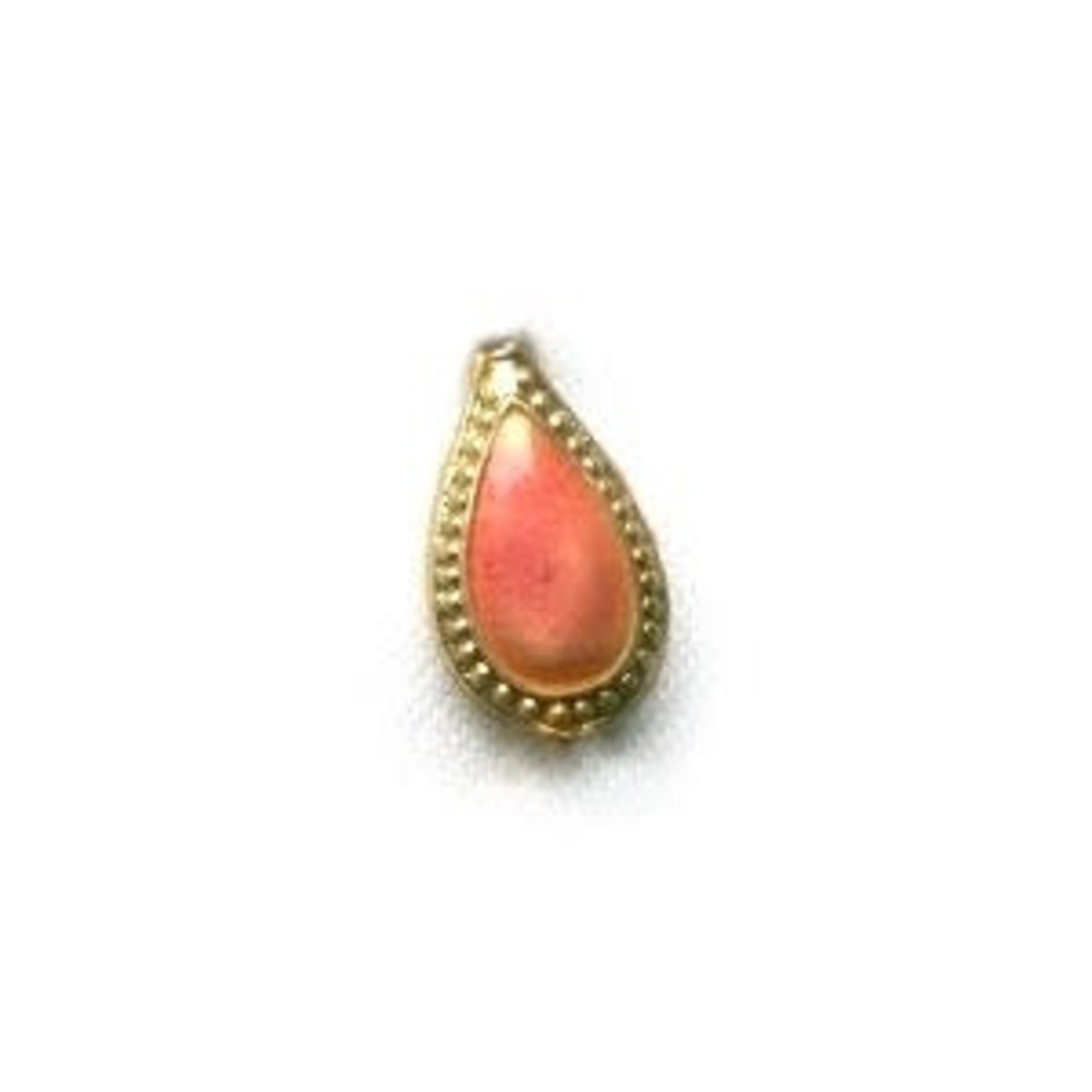 Cloisonne Gold Frame Teardrop Bead - Peach