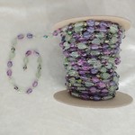 Czech Glass Beaded Chain Green/Purple Leaf - 1 Foot