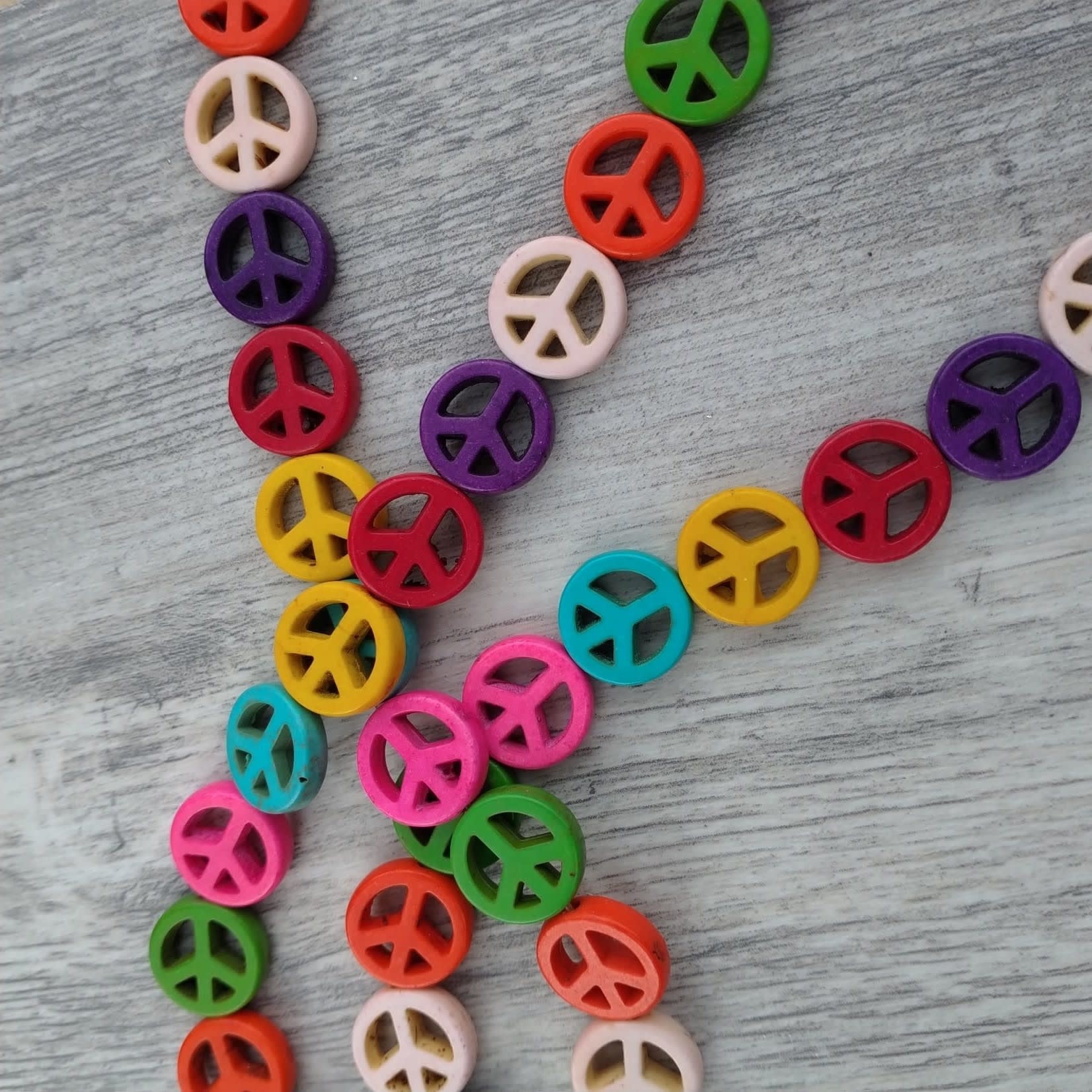 Peace Sign  Magnesite Multi-Color Strand of 11 Beads
