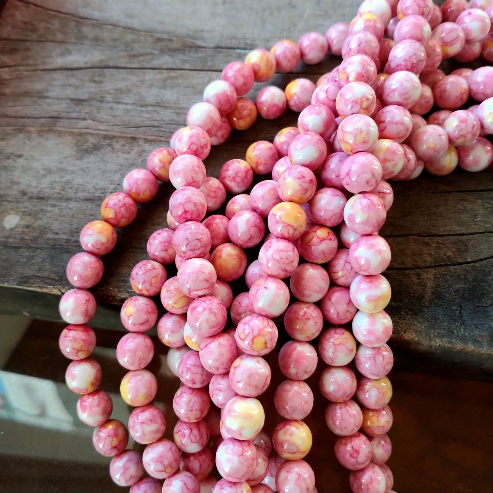 Fossil Stone Pink  9mm Bead Strand