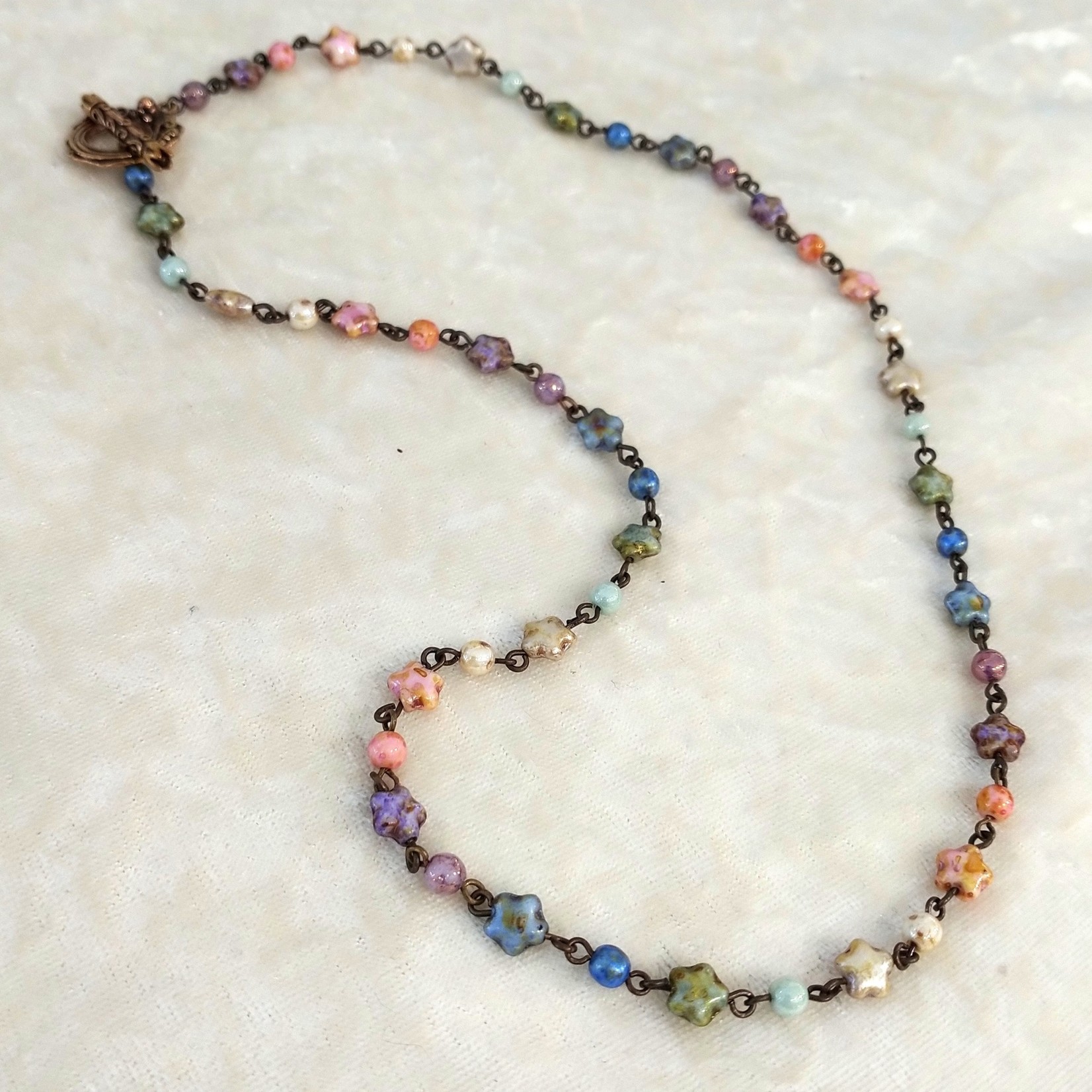 Czech Glass Beaded Chain Pastel with Stars - 1 Foot