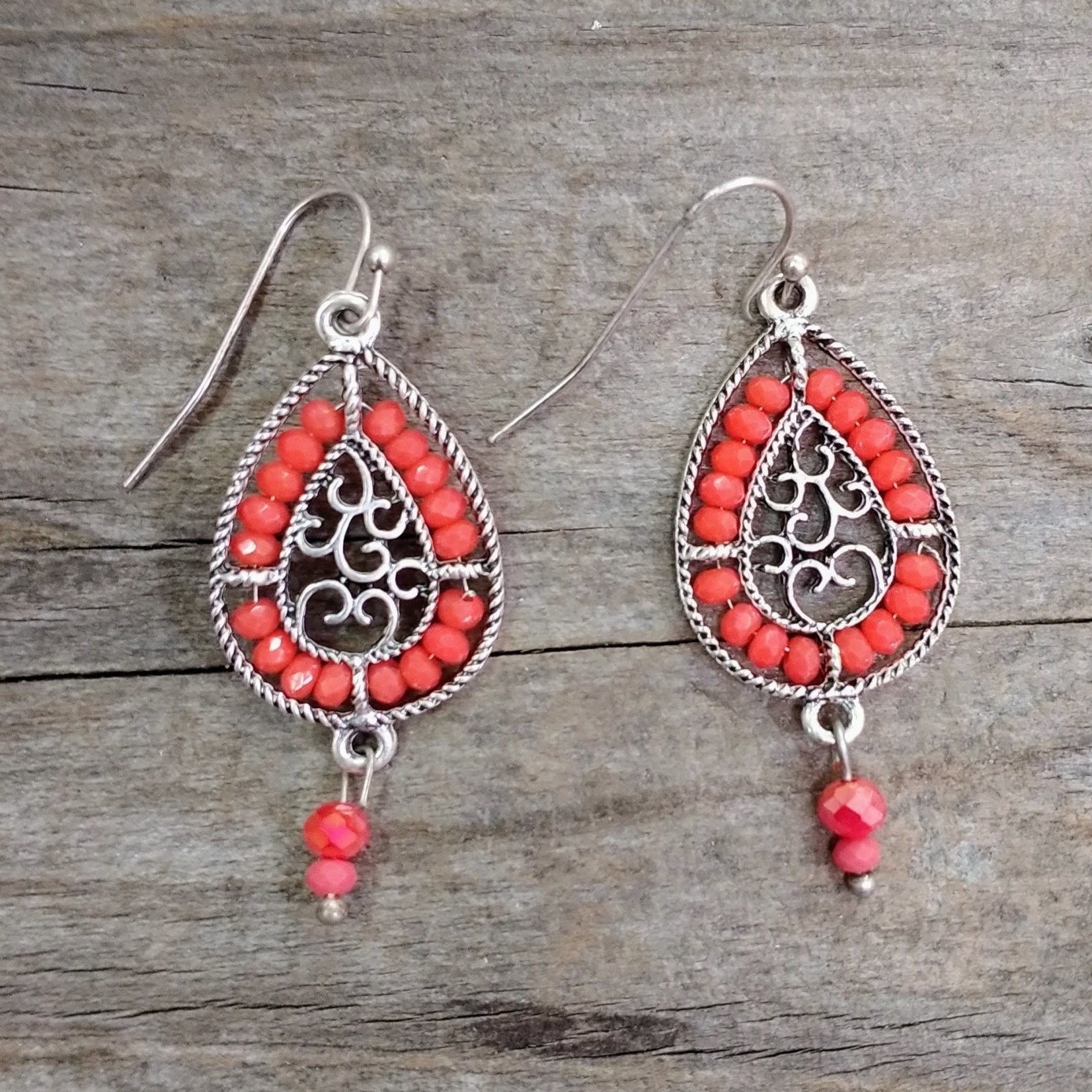 Filigree Crystal 2 Hole Link 31x19mm Coral Silver Plated