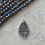 Filigree Crystal 2 Hole Link 31x19mm Gray/Bronze Silver Plated