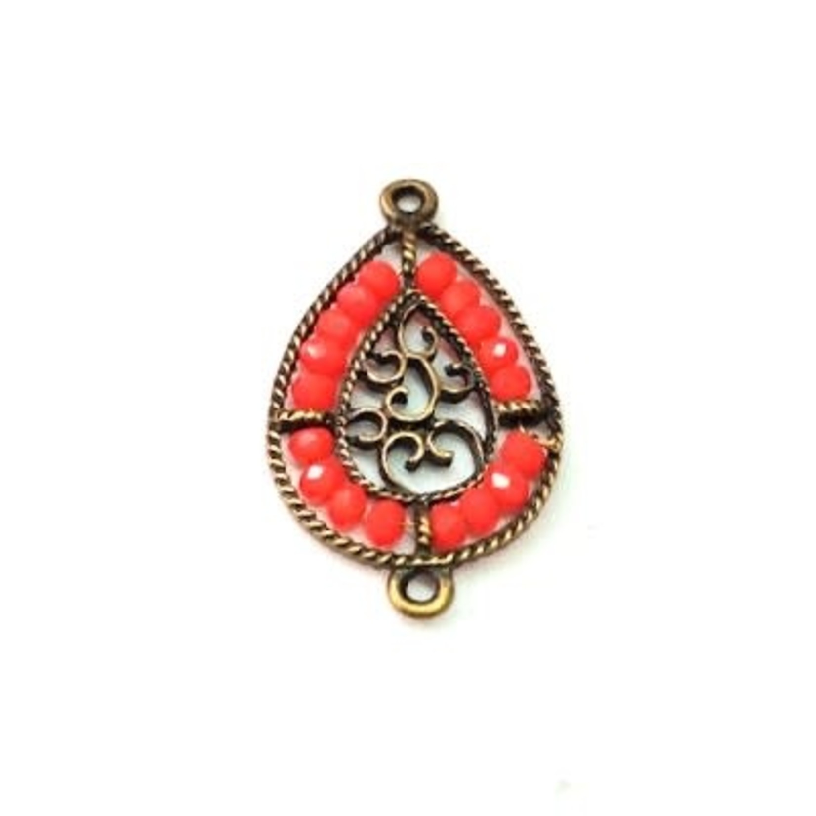 Filigree Crystal 2 Hole Link 31x19mm Coral Antique Brass Plated