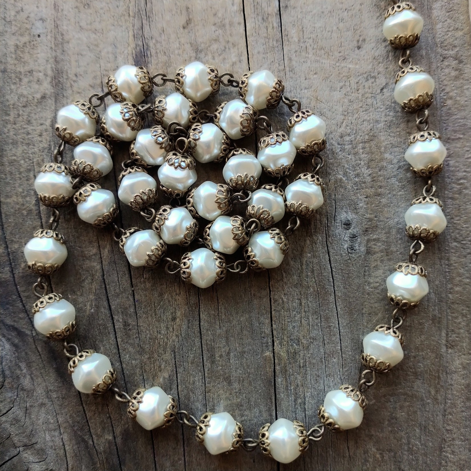 Czech Glass Pearl Chain 8mm White Pearl - 1 foot