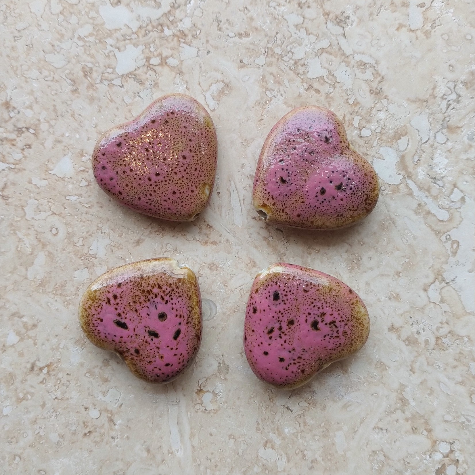 Glazed Clay Bead 25x28mm Pink Heart
