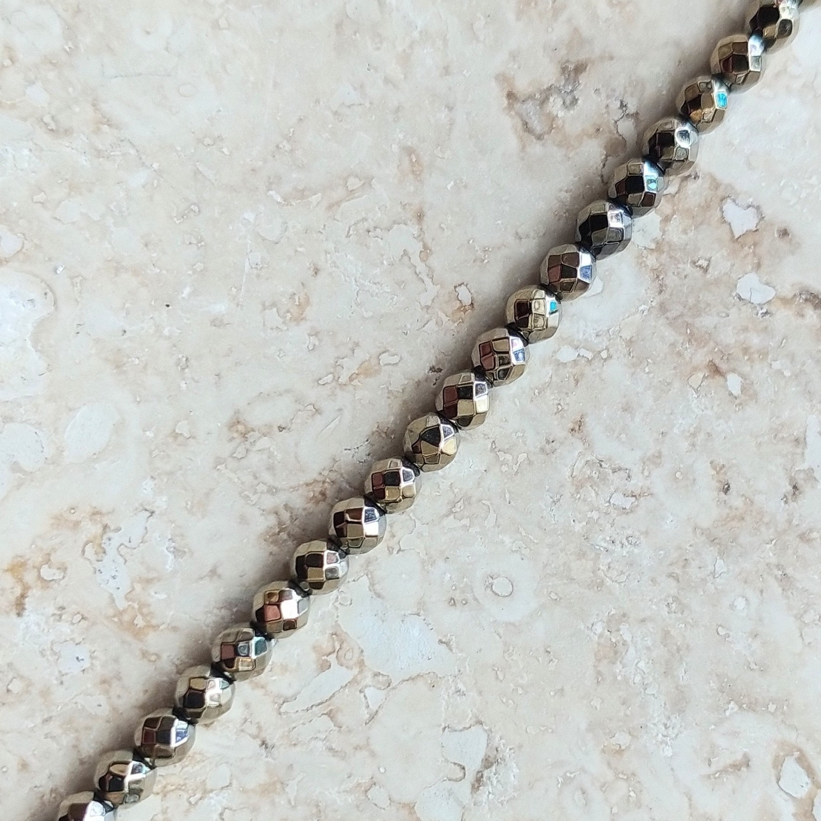 Hematite  3mm Faceted Gold Bead Strand