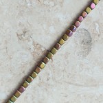 Hematite  3mm Matte Gold/ Pink Cube Strand