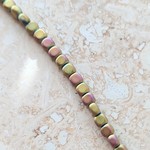 Hematite  2x3mm Matte Gold/ Pink Rounded Flat Square Bead Strand
