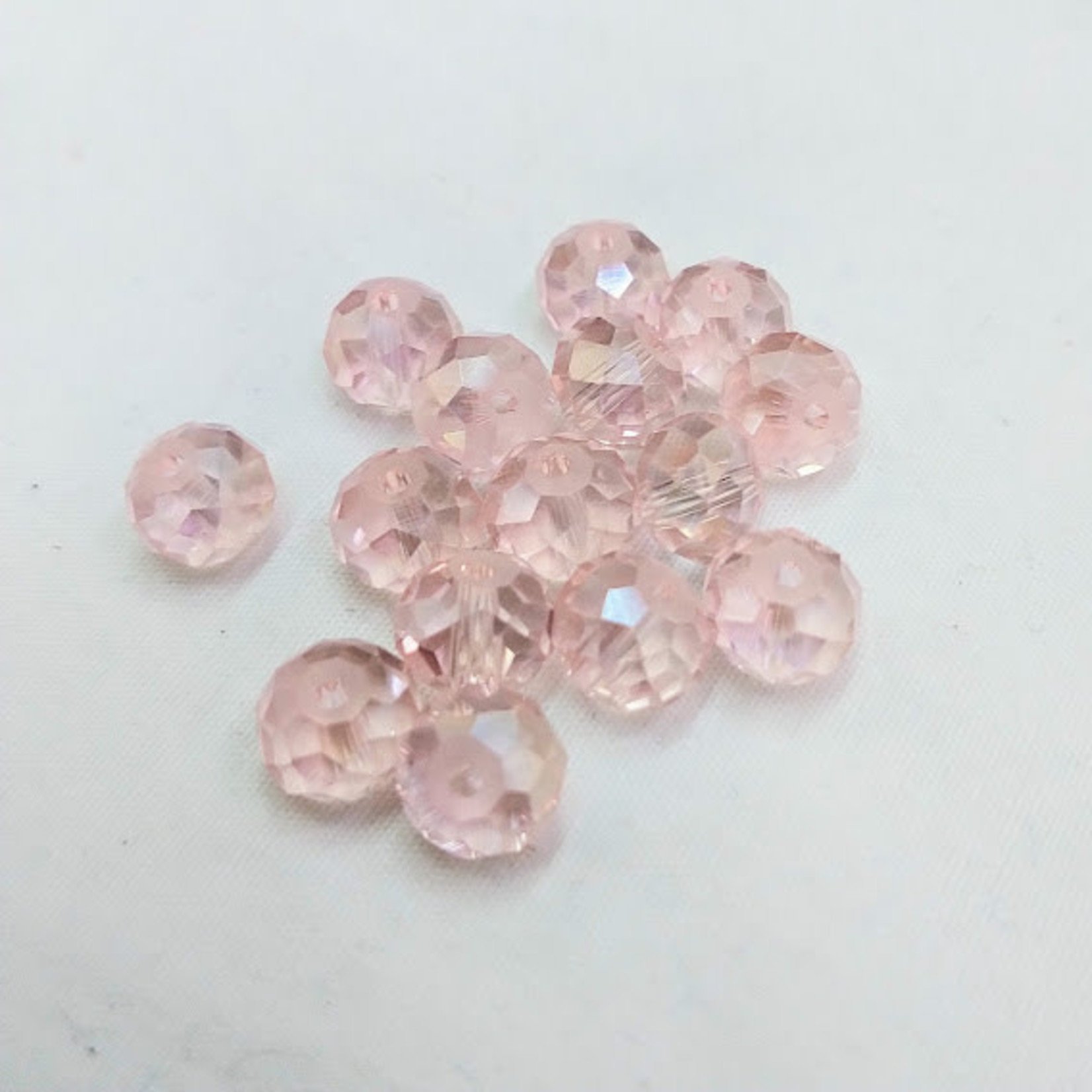 Faceted Glass Rondelle 6x8 Light Pink Shimmer Bead - 15 Pieces