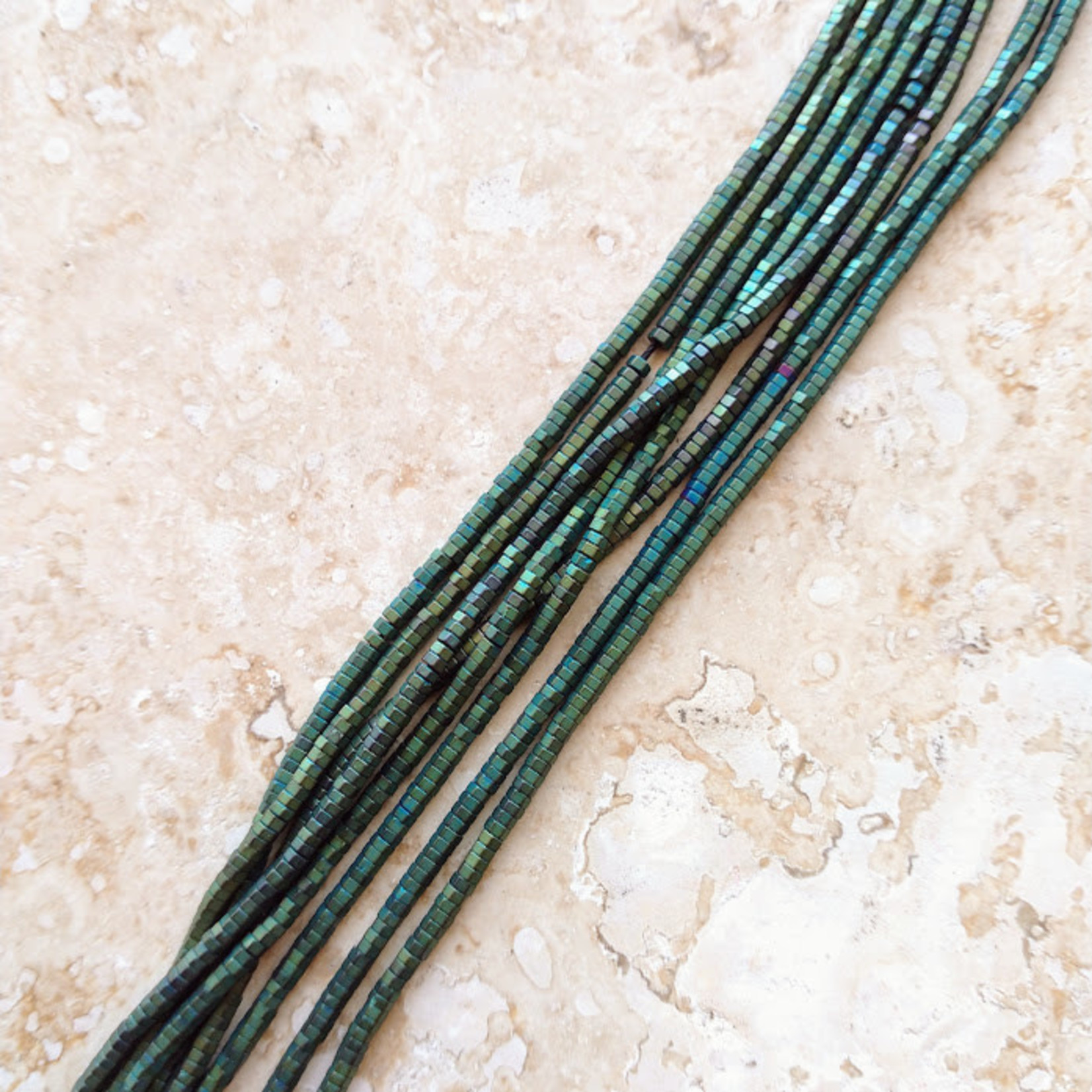 Hematite  1x2mm Matte Green Bead Strand