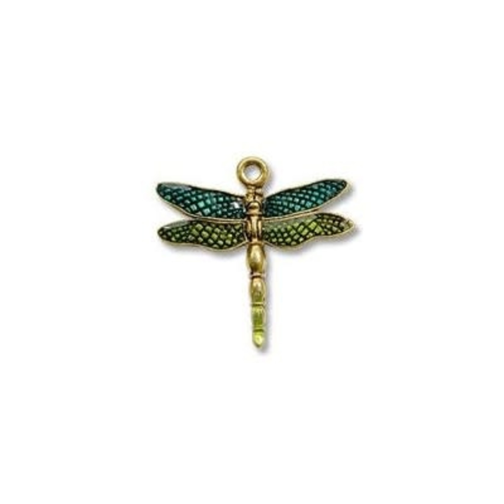 Enameled Blue & Green Dragonfly Gold Plated Charm