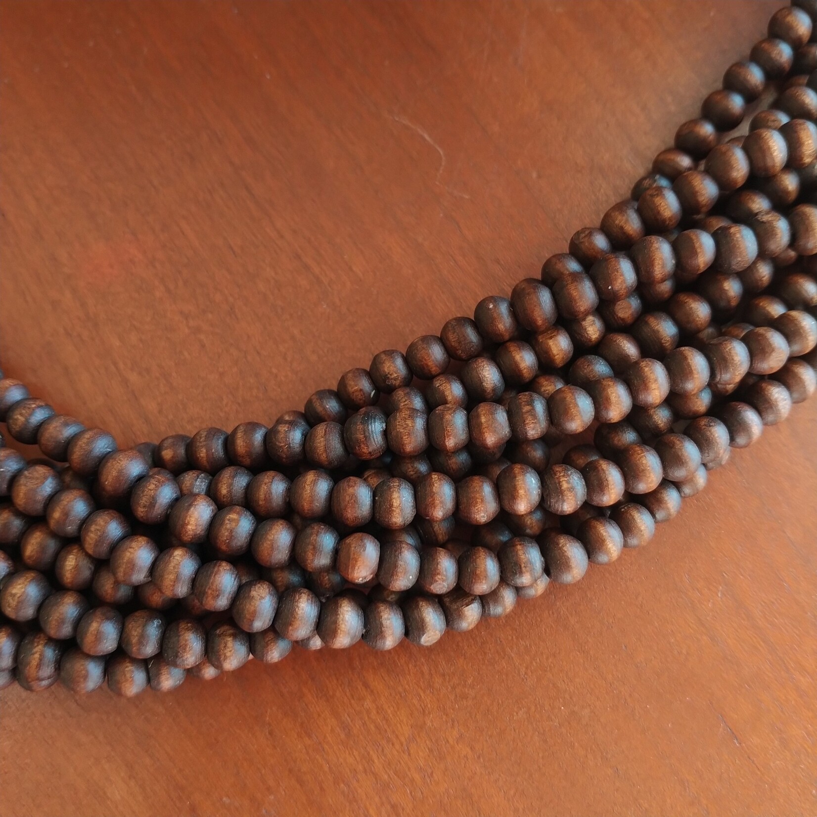 Wood 6mm Round Dark Brown Bead Strand