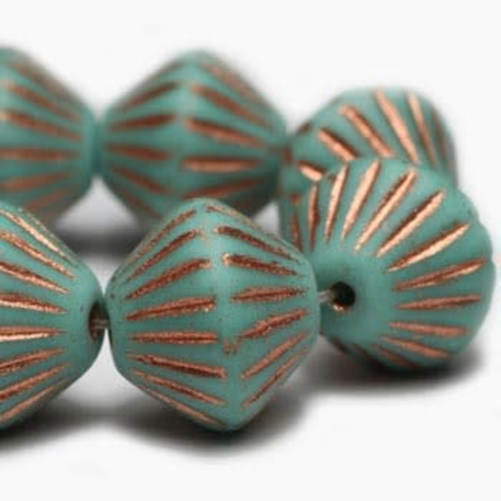 Tribal Bicone 11mm Tiffany Green w/ Copper Bead Strand