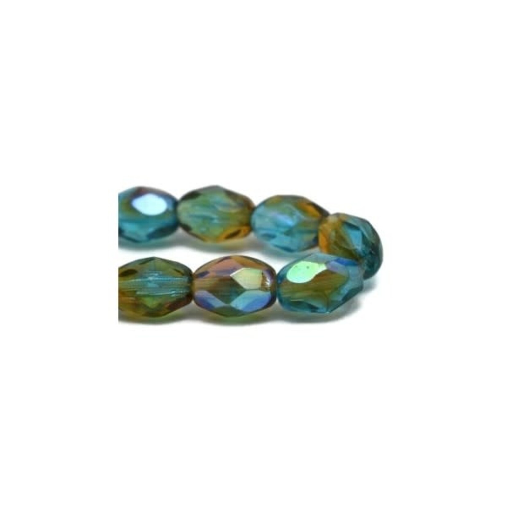 Czech Glass Faceted Oval 7x5mm Teal Yellow Green AB Bead Strand